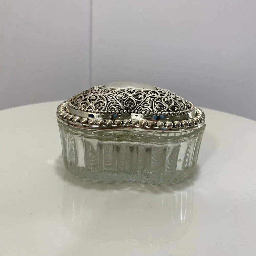 International Silver Co Heart Jewelry Box Ring Holder Set Silverplated Victorian